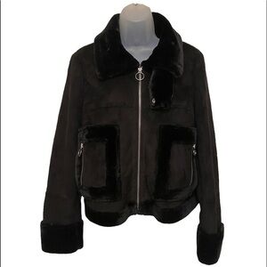 Boohoo Petite Ellie Faux Suede/Fur Cropped Jacket Size 10